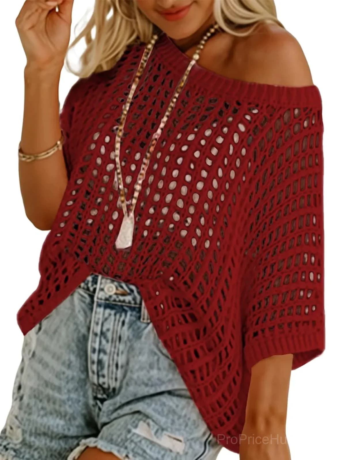 Short Sleeve Casual Crochet Knit Crop Top – Lightweight Summer Top - View 39