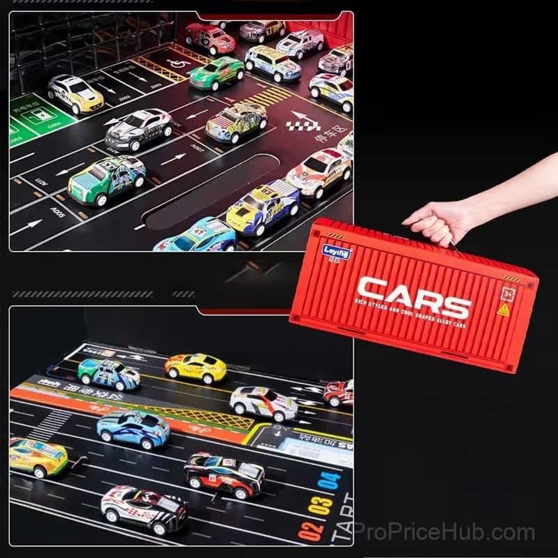 48-Piece Mini Pull-Back Toy Car Set with Garage, Red - View 5
