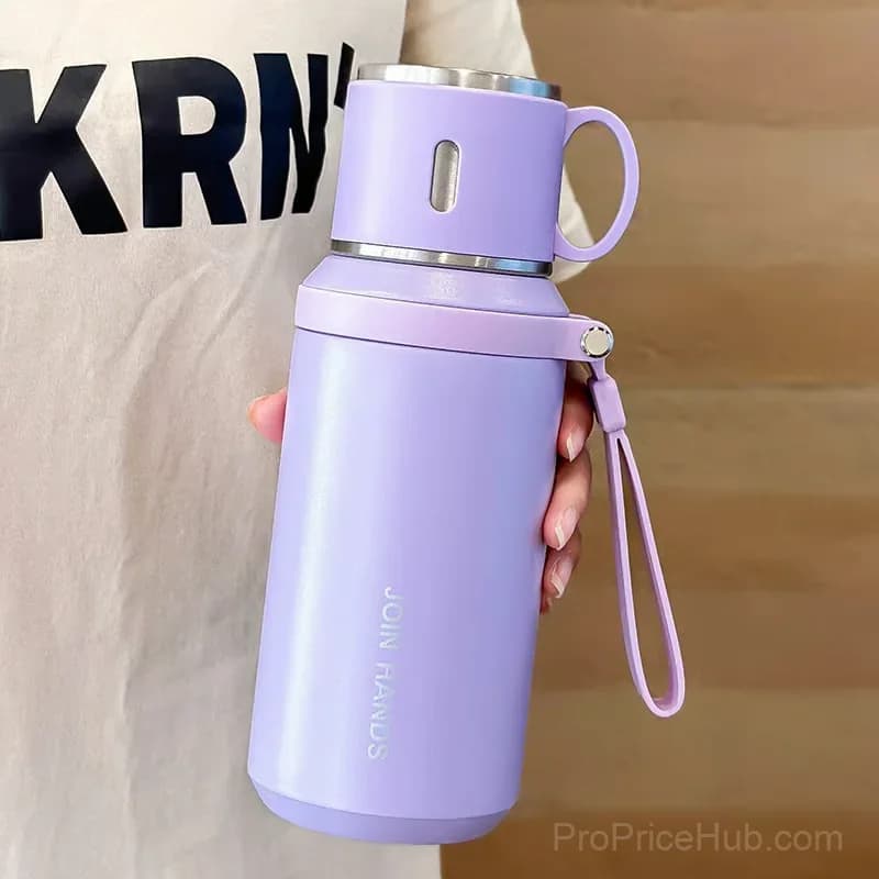 600ml 316 Stainless Steel Vacuum Insulated Bottle with Dual Lids, White - View 12
