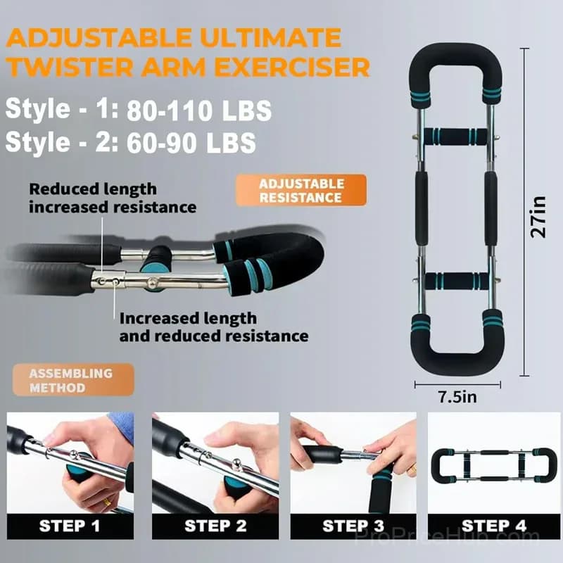 Adjustable U-Shaped Arm & Torso Weight Bar, Black/Blue - View 2