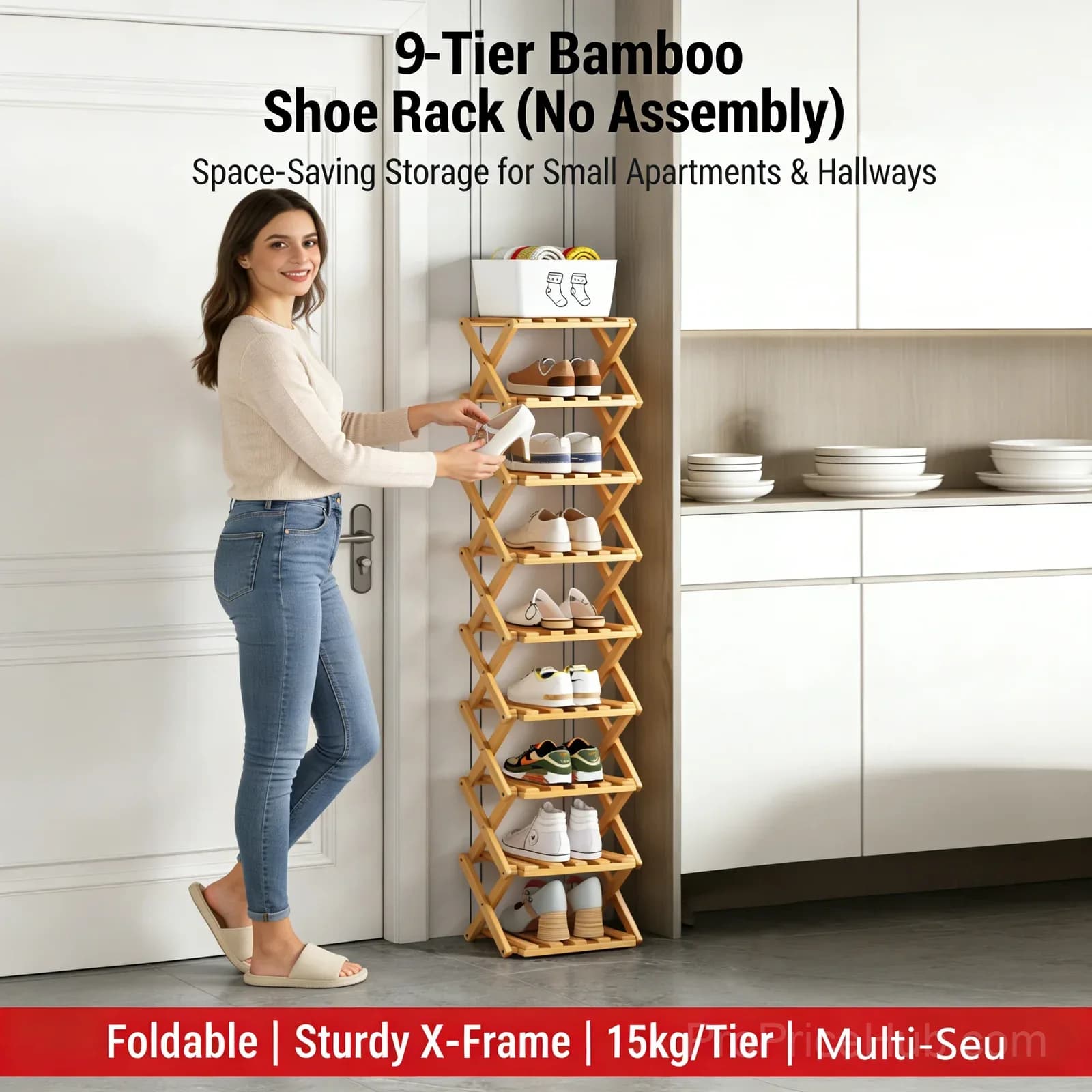 3-Tier Bamboo Storage Rack, Natural, No-Assembly - View 4