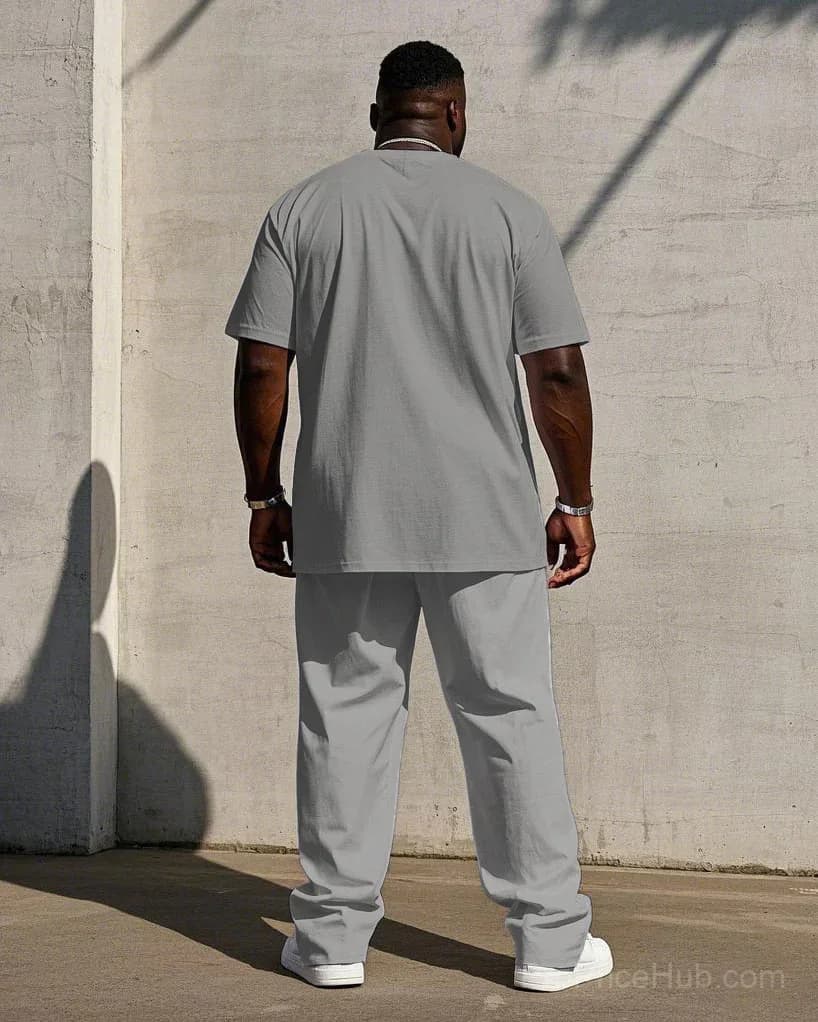 Big Men's Short Sleeve T-Shirt and Pants Set - 7 Solid Colors - View 14