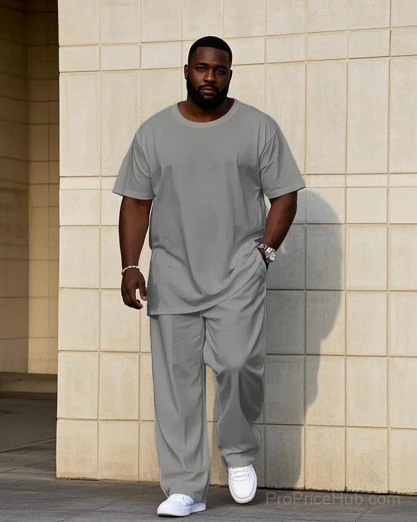 Big Men's Short Sleeve T-Shirt and Pants Set - 7 Solid Colors - View 16