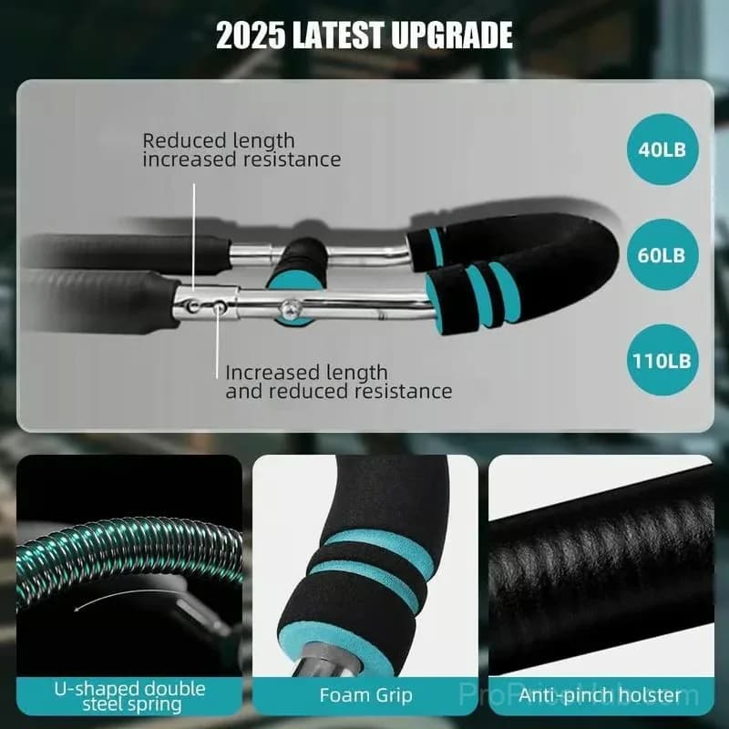 Adjustable U-Shaped Arm & Torso Weight Bar, Black/Blue - View 4