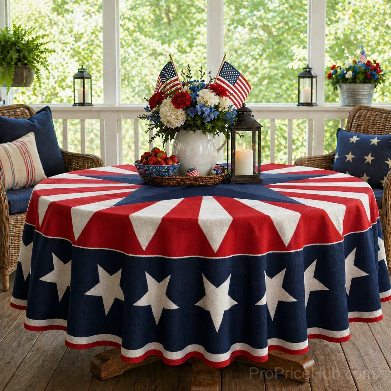 Patriotic Starburst Round Tablecloth - July 4th Independence Day Decor - View 11