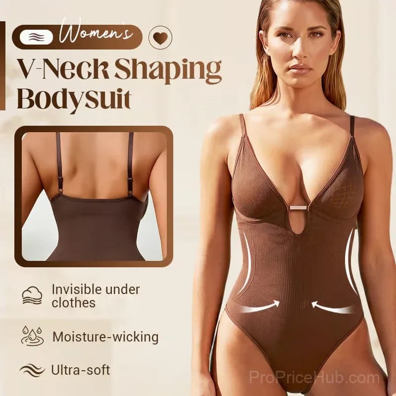 Women's V-Neck Waist Shaping Bodysuit, Black, Size S - View 2