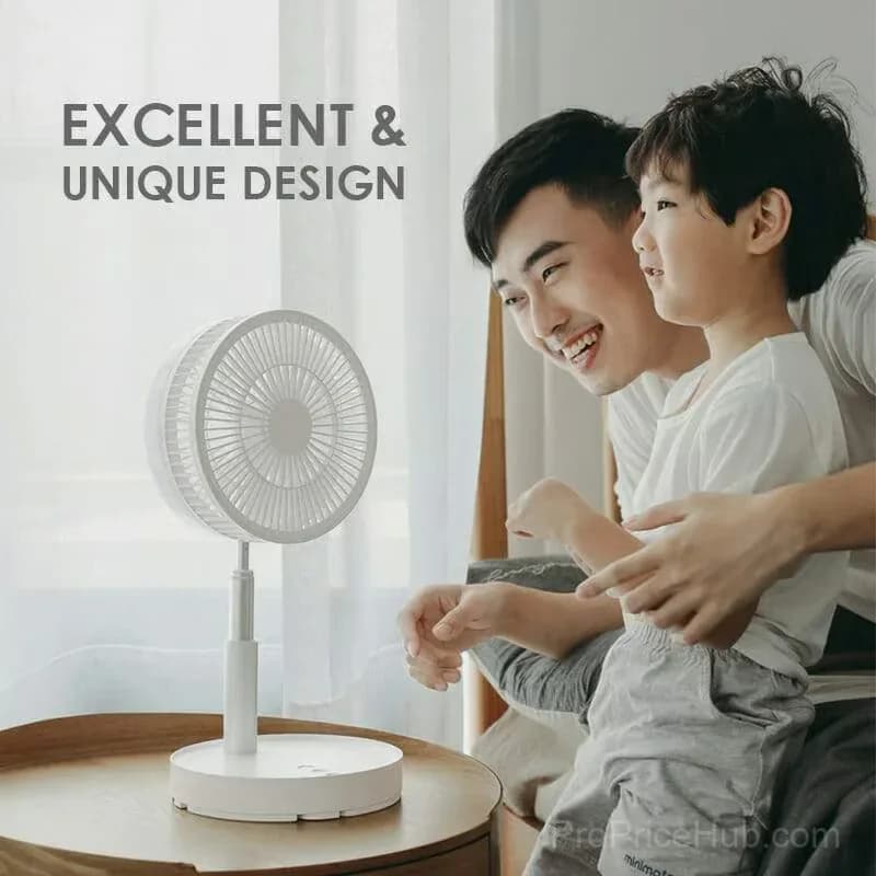 White Telescopic Folding USB Rechargeable Desk Fan - View 5