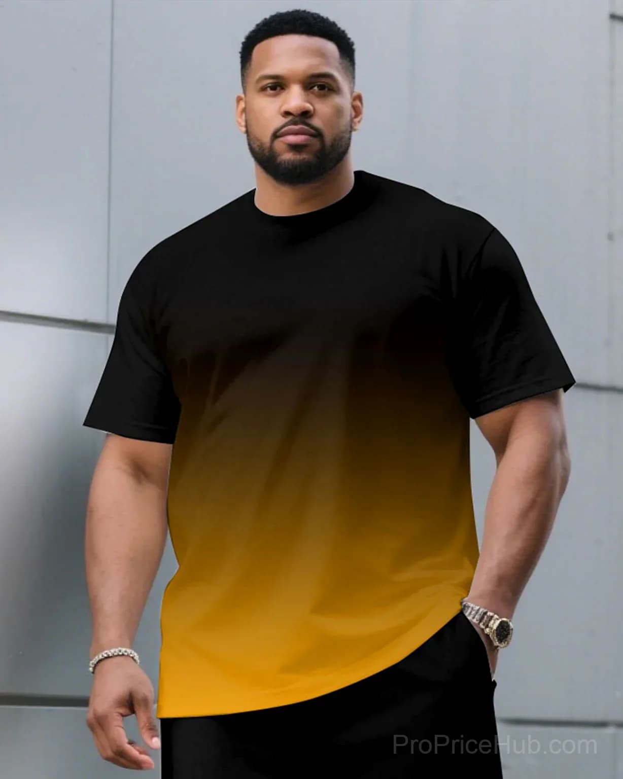 Men's Plus Size Black & Red Gradient T-Shirt and Shorts Set - View 12