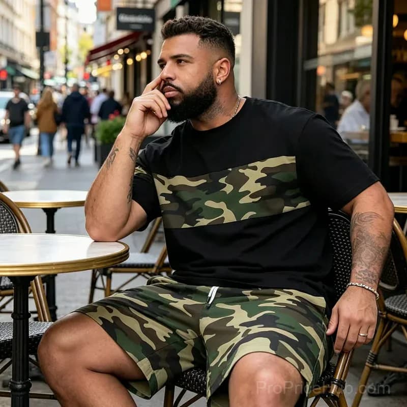 Men's Camo Print T-Shirt and Shorts Set, Size S - View 11
