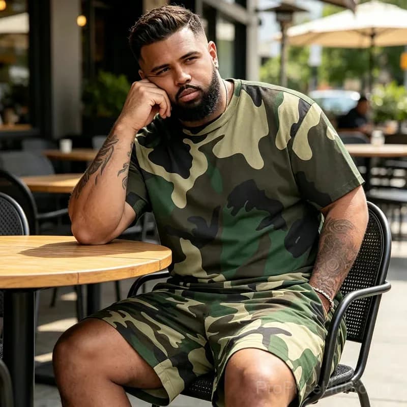 Men's Camo Print T-Shirt and Shorts Set, Size S - View 8