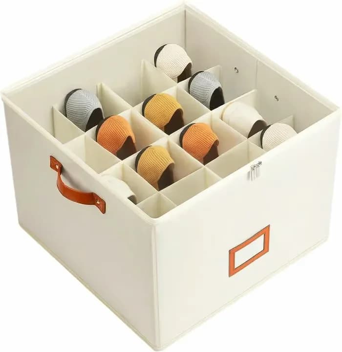 Oxford Fabric Foldable Shoe Organizer Storage Box, Beige, 1 Pack - View 2