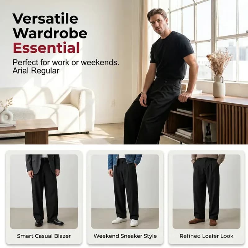 Men's Classic Fit Wide-Leg Formal Suit Trousers, Size S - View 9