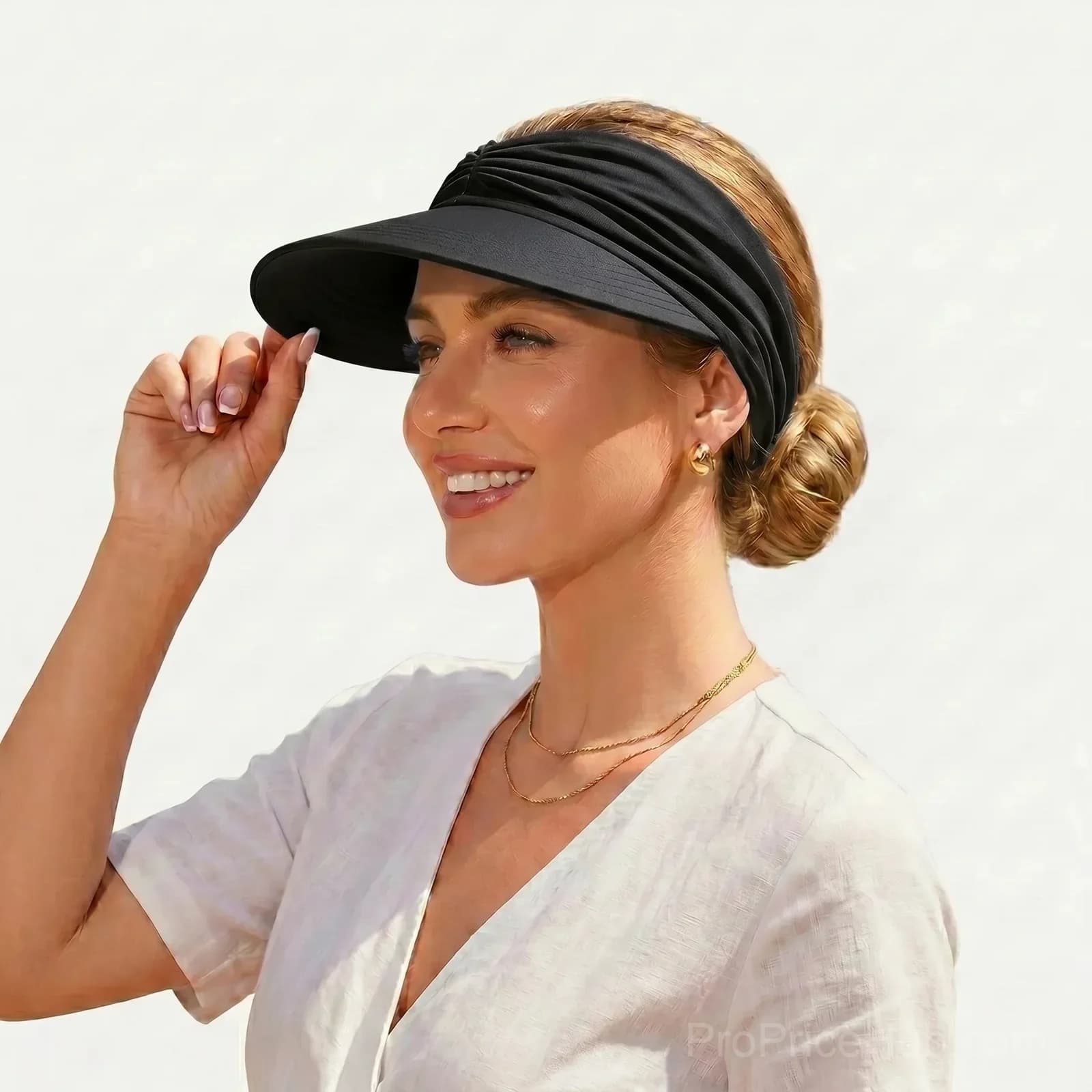 UPF 50+ White Ponytail Sun Visor Hat - View 3