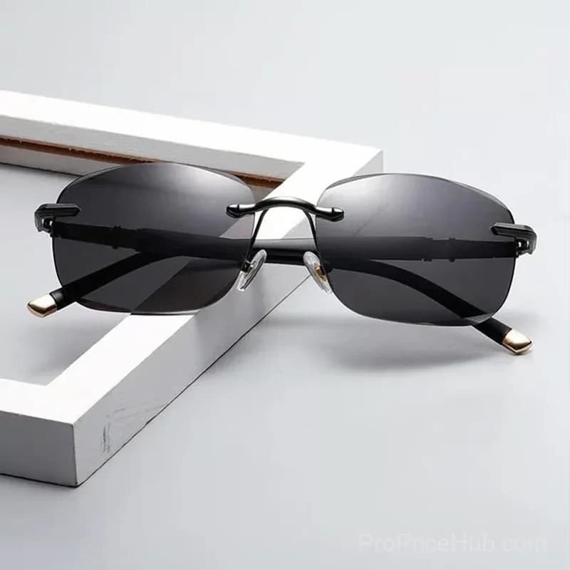 Black Rimless HD Protective Sunglasses, Metal, 1 Pair - View 4