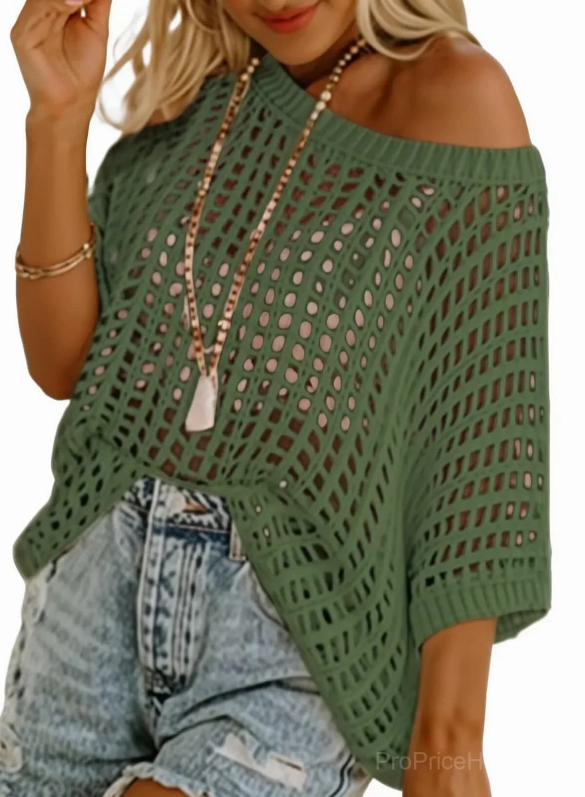 Short Sleeve Casual Crochet Knit Crop Top – Lightweight Summer Top - View 35