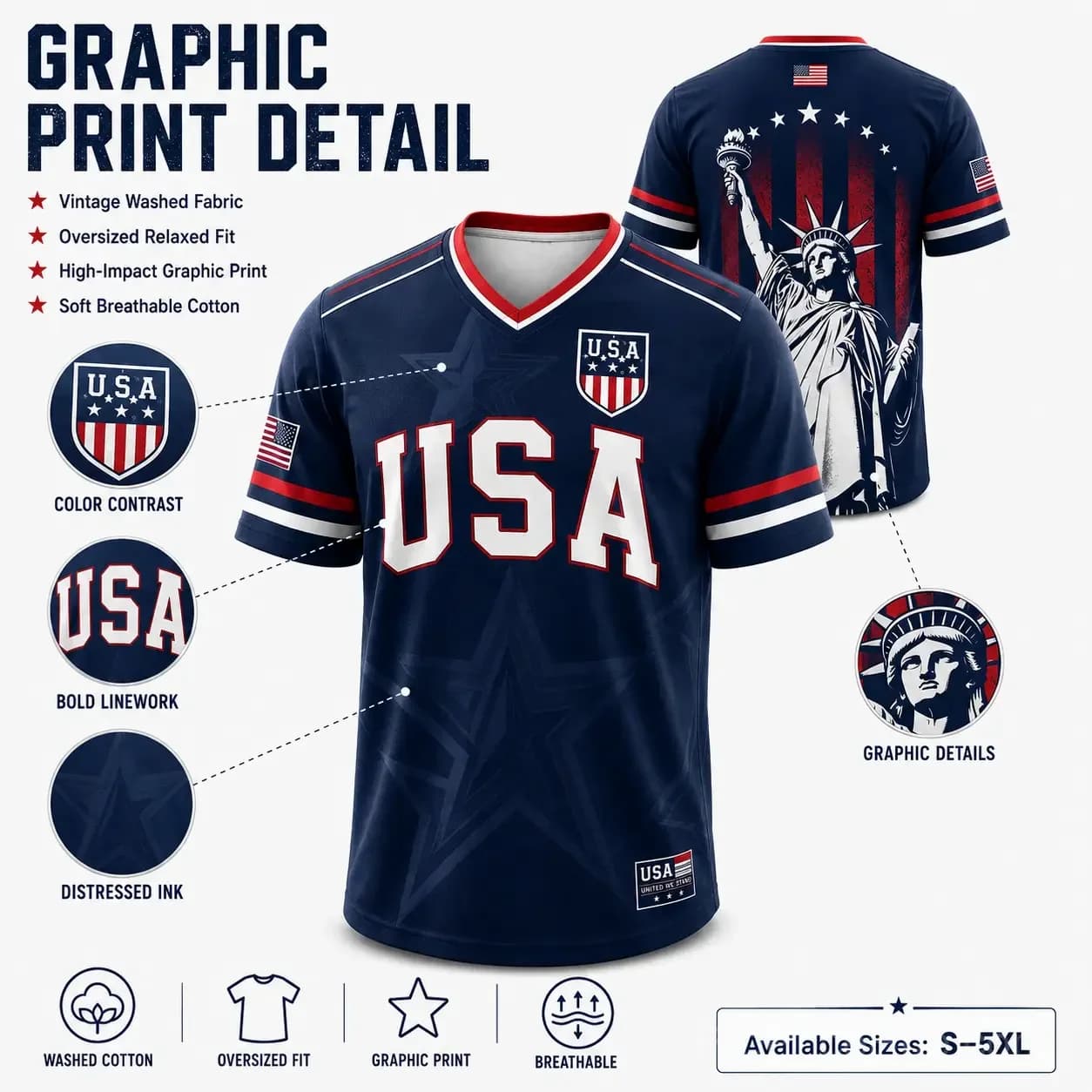 USA Liberty V-Neck Soccer Jersey – American Flag - View 3