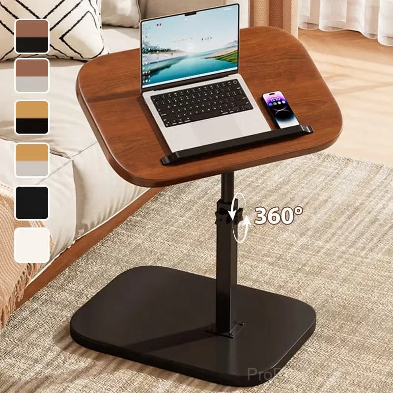 C-Shaped Adjustable Flip Side Table, Black-Brown, No Light - View 2