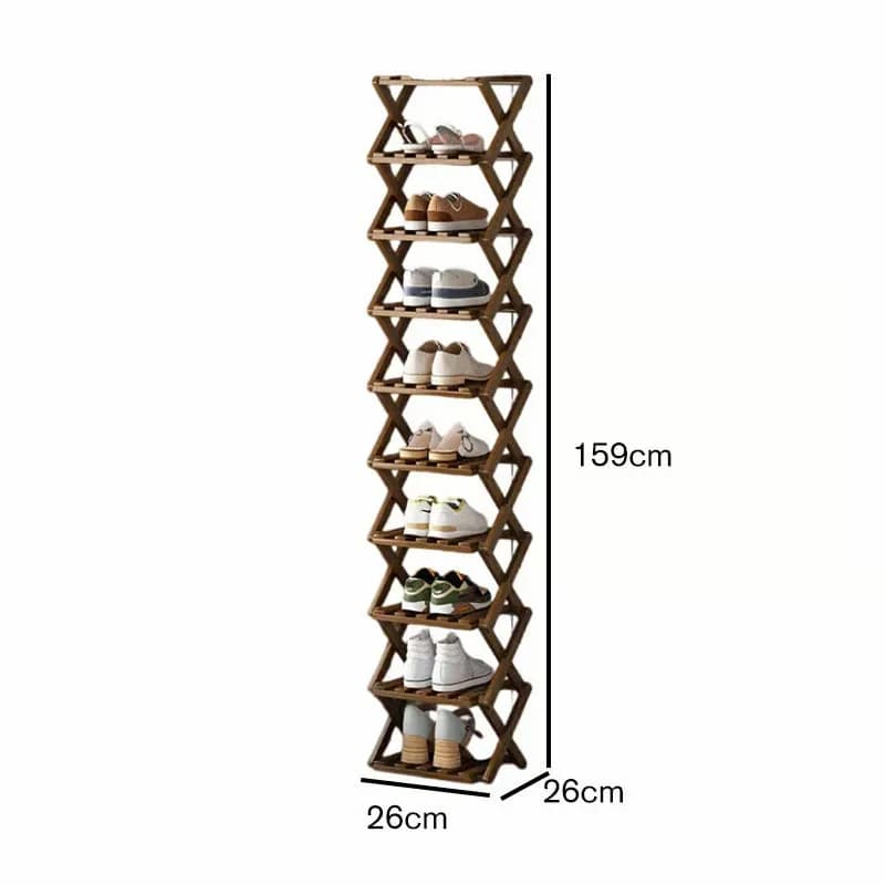 Durable Foldable Bamboo Shoe Rack, Brown, 2-Tier - View 16