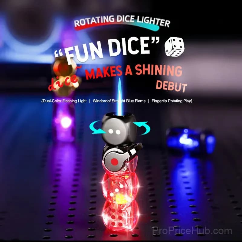 Purple 360° Spinning Dice Windproof Jet Flame Lighter with LED - View 5