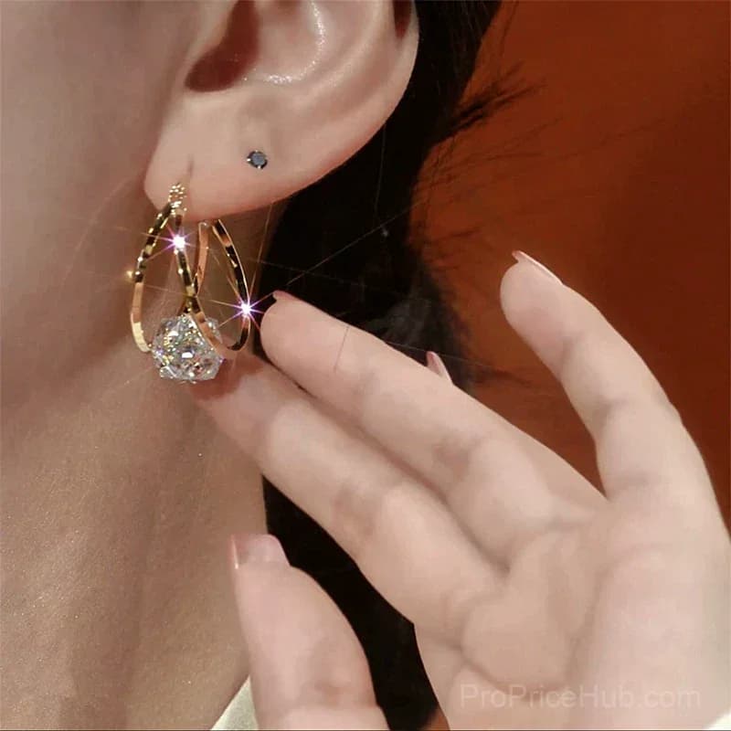 Double Hoop Cubic Zirconia Ball Earrings - View 5