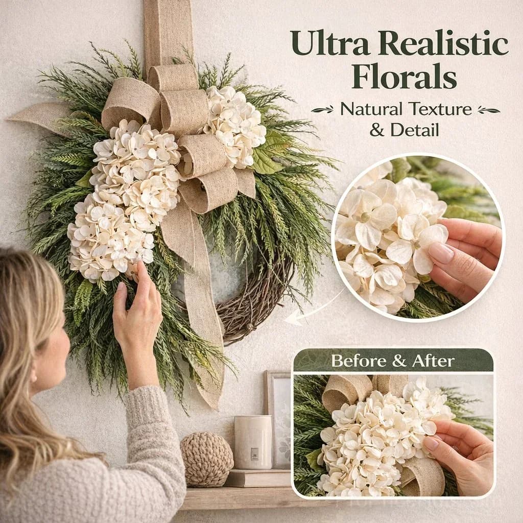 Handcrafted Hydrangea Wreath – All-Season Front Door Decor - View 2