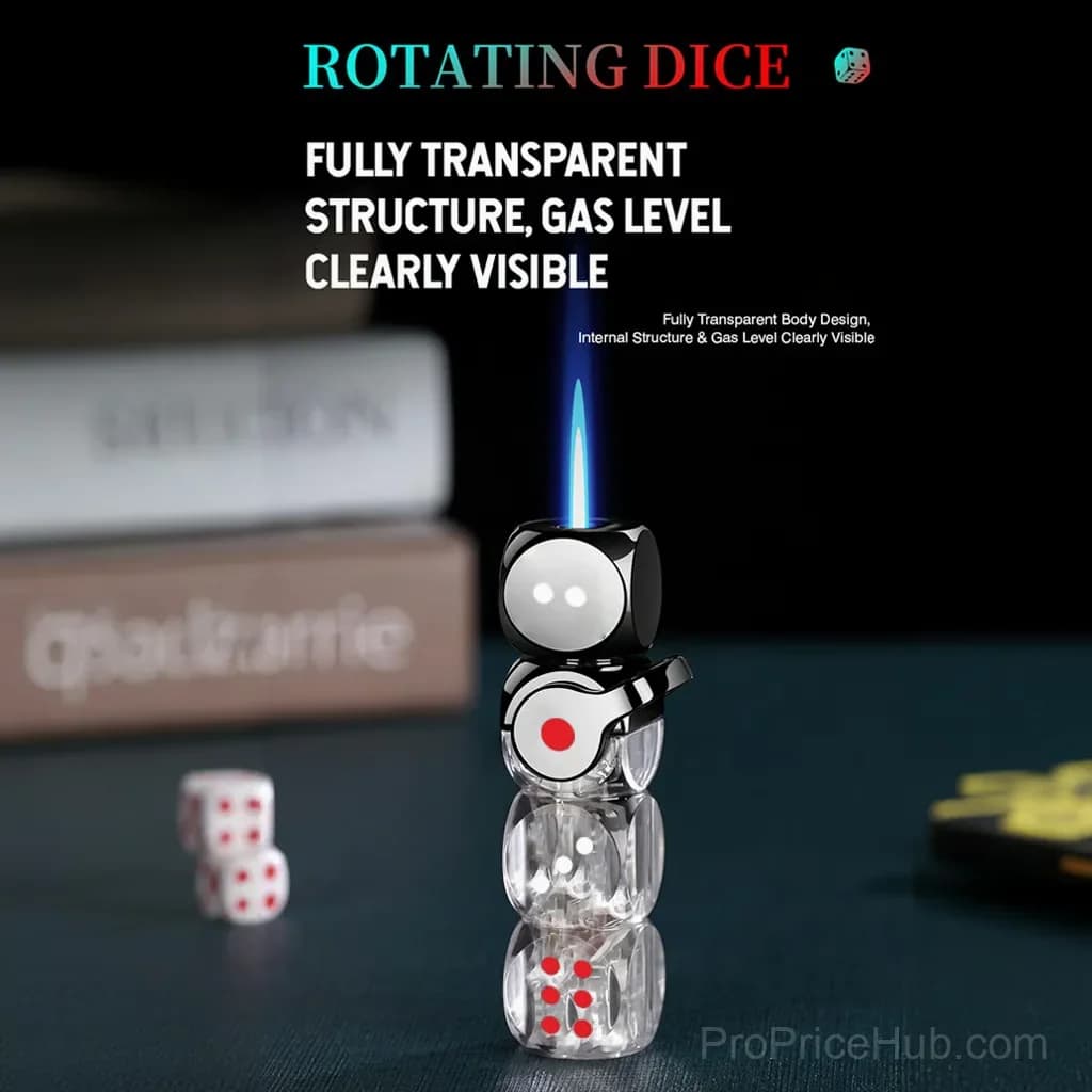Purple 360° Spinning Dice Windproof Jet Flame Lighter with LED - View 10