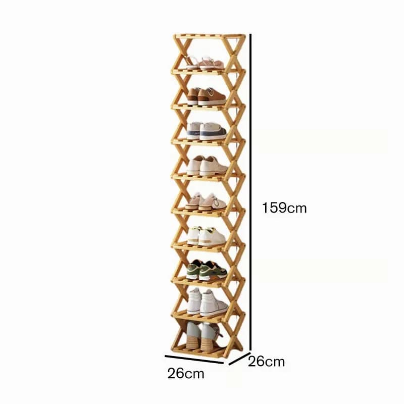 Durable Foldable Bamboo Shoe Rack, Brown, 2-Tier - View 25
