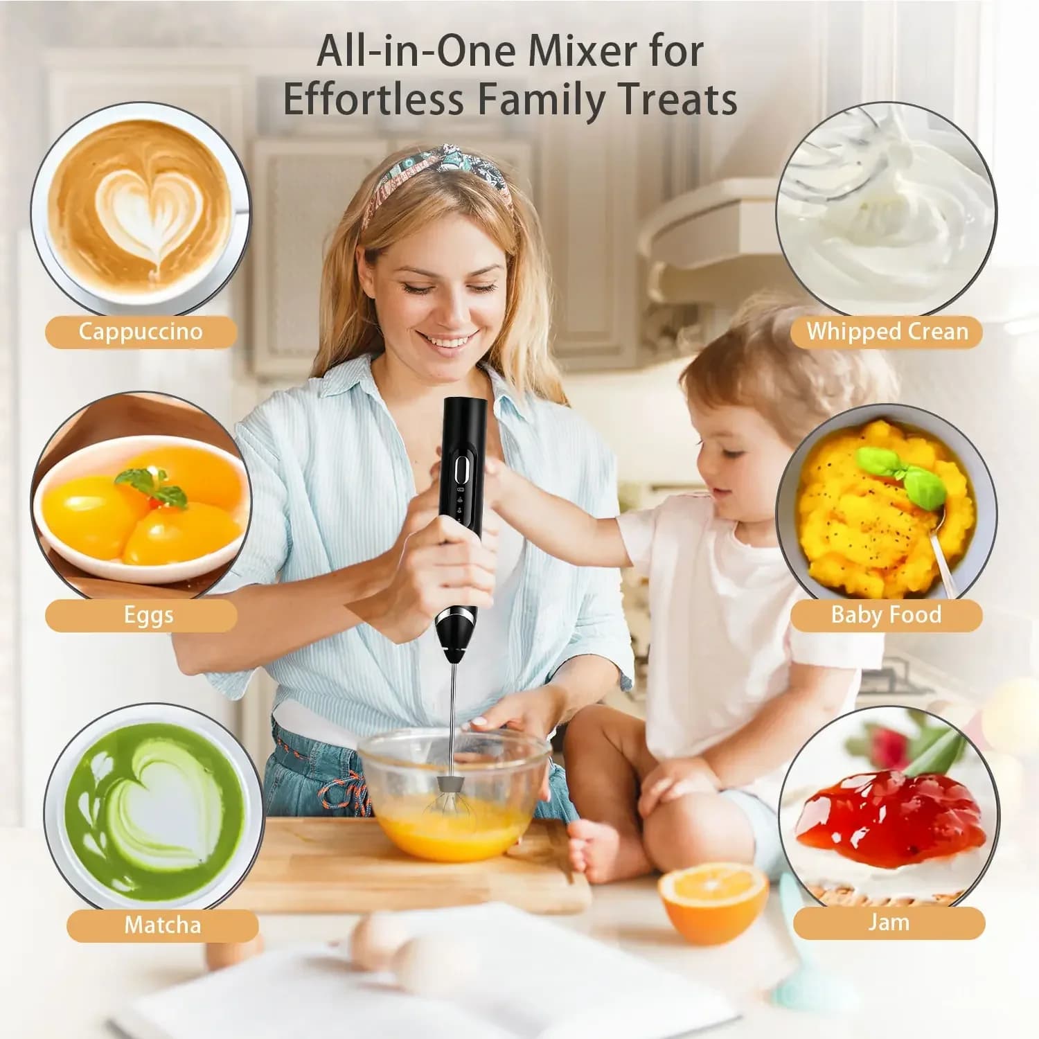 Rechargeable 3-Speed Handheld Milk Frother Wand for Drinks - View 4