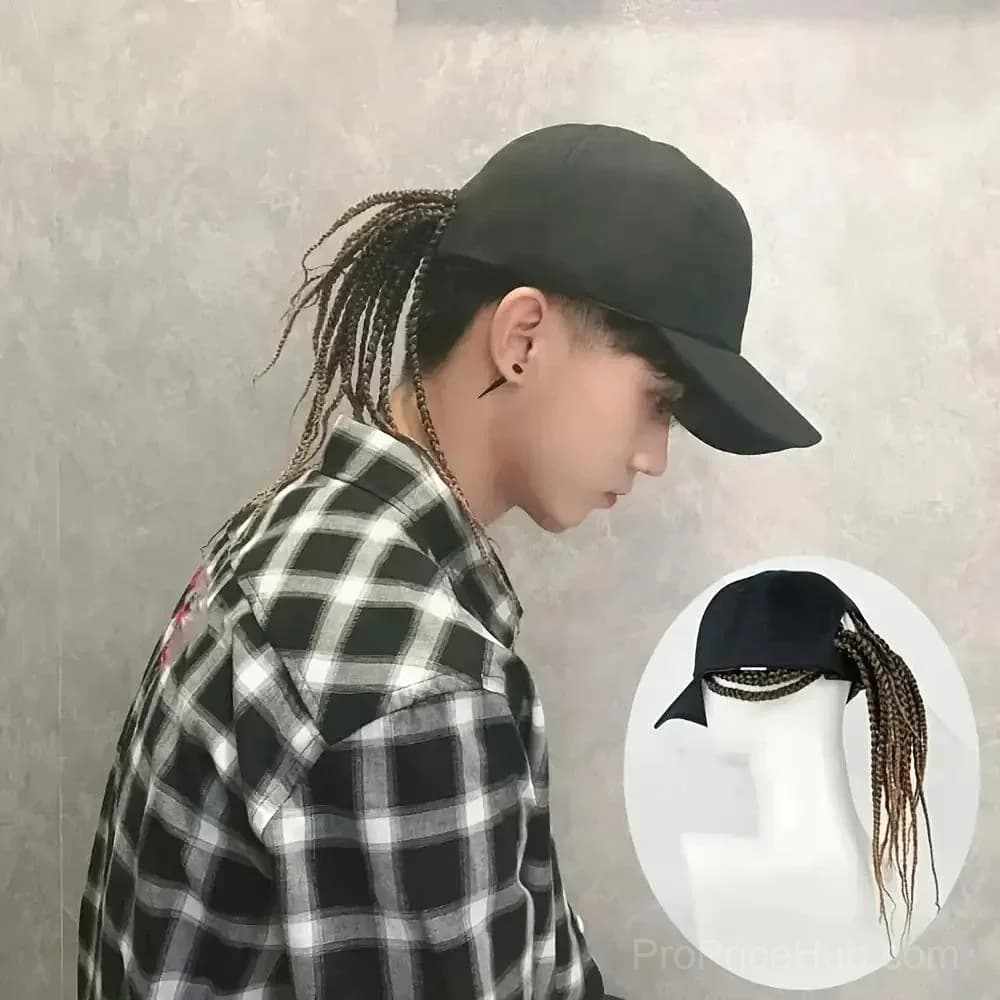 Braided Wig Baseball Cap – Snapback Hat with Attached Dreadlock Braids - View 5