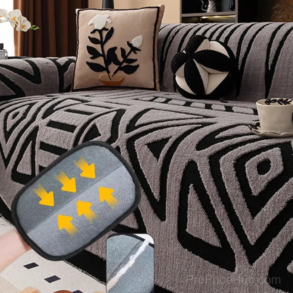 Soft Plush Non-Slip Couch Cover, Black, 180 x 130 cm, Single Seater - View 26