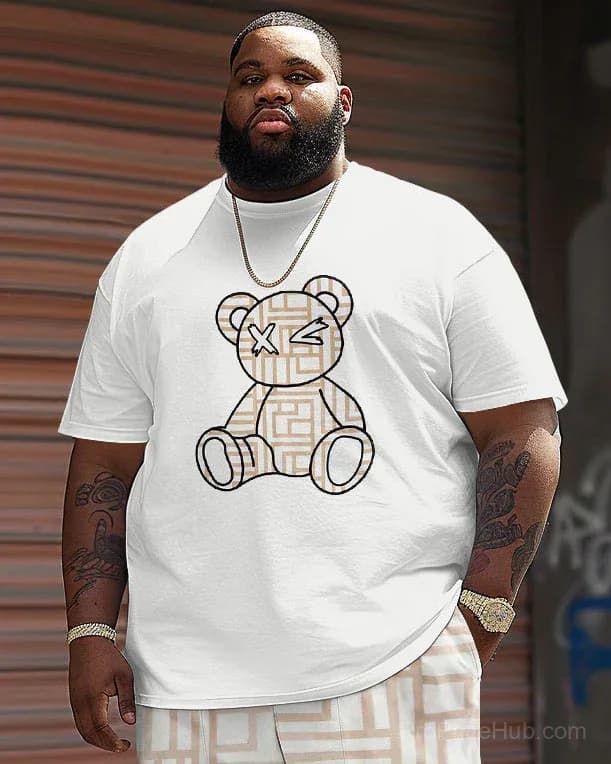 Men's Big & Tall Geometric Bear Print T-Shirt Shorts Set - View 6