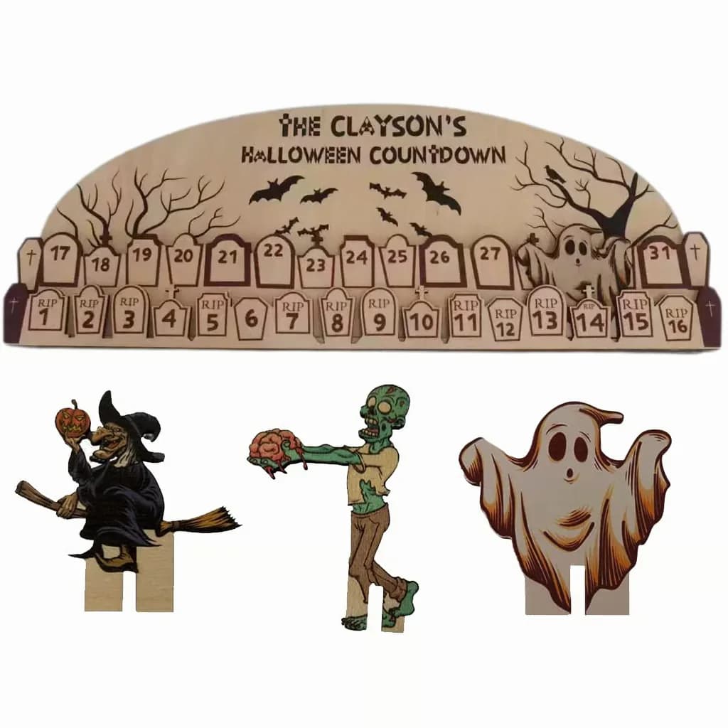 Reusable Wooden Halloween Advent Calendar, Zombie Decor - View 4