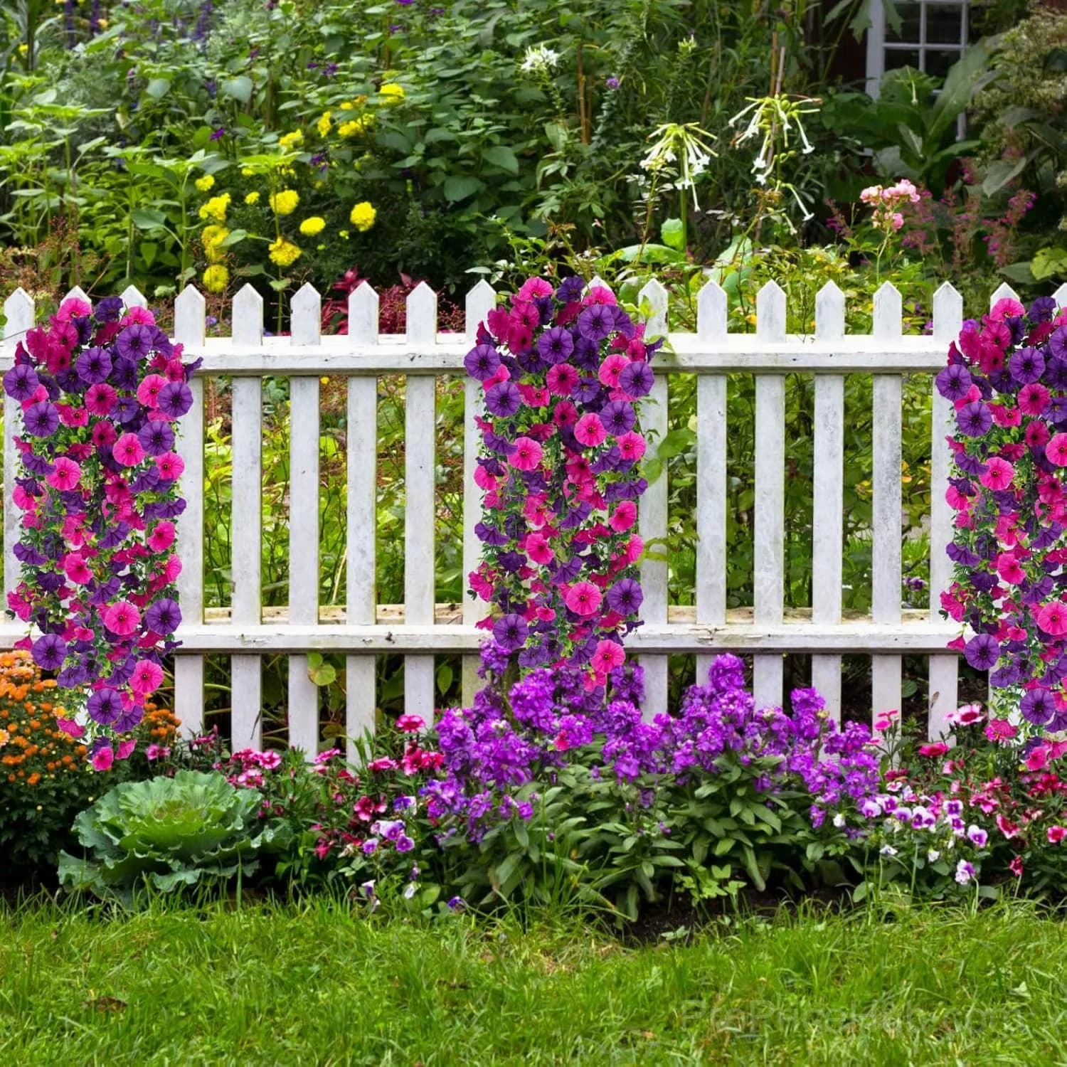 UV Resistant Artificial Morning Glory Hanging Vine, Purple & Red - View 6