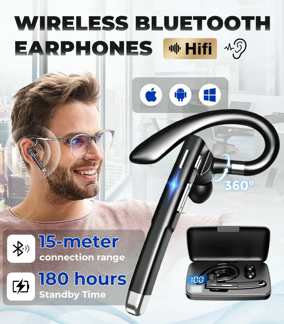 Business Wireless Bluetooth Earphone with Charging Case - View 2