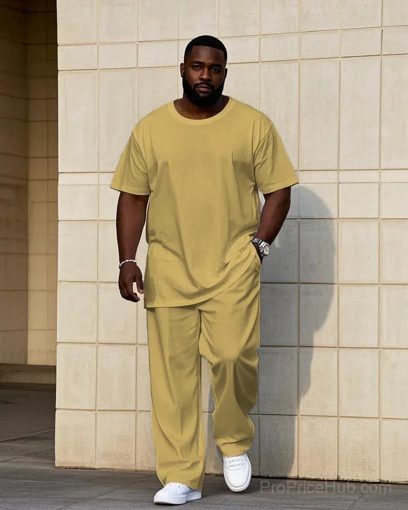 Big Men's Short Sleeve T-Shirt and Pants Set - 7 Solid Colors - View 5