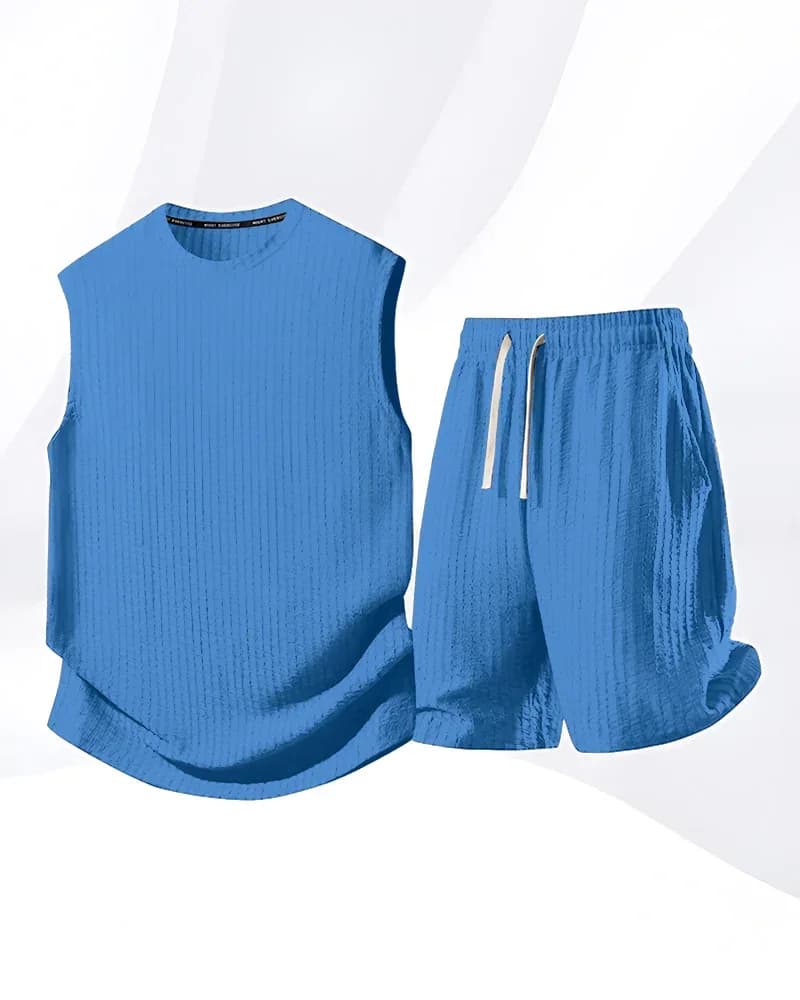 Men's Solid-Color Ribbed Sleeveless Vest & Shorts Set (S-8XL) - View 8