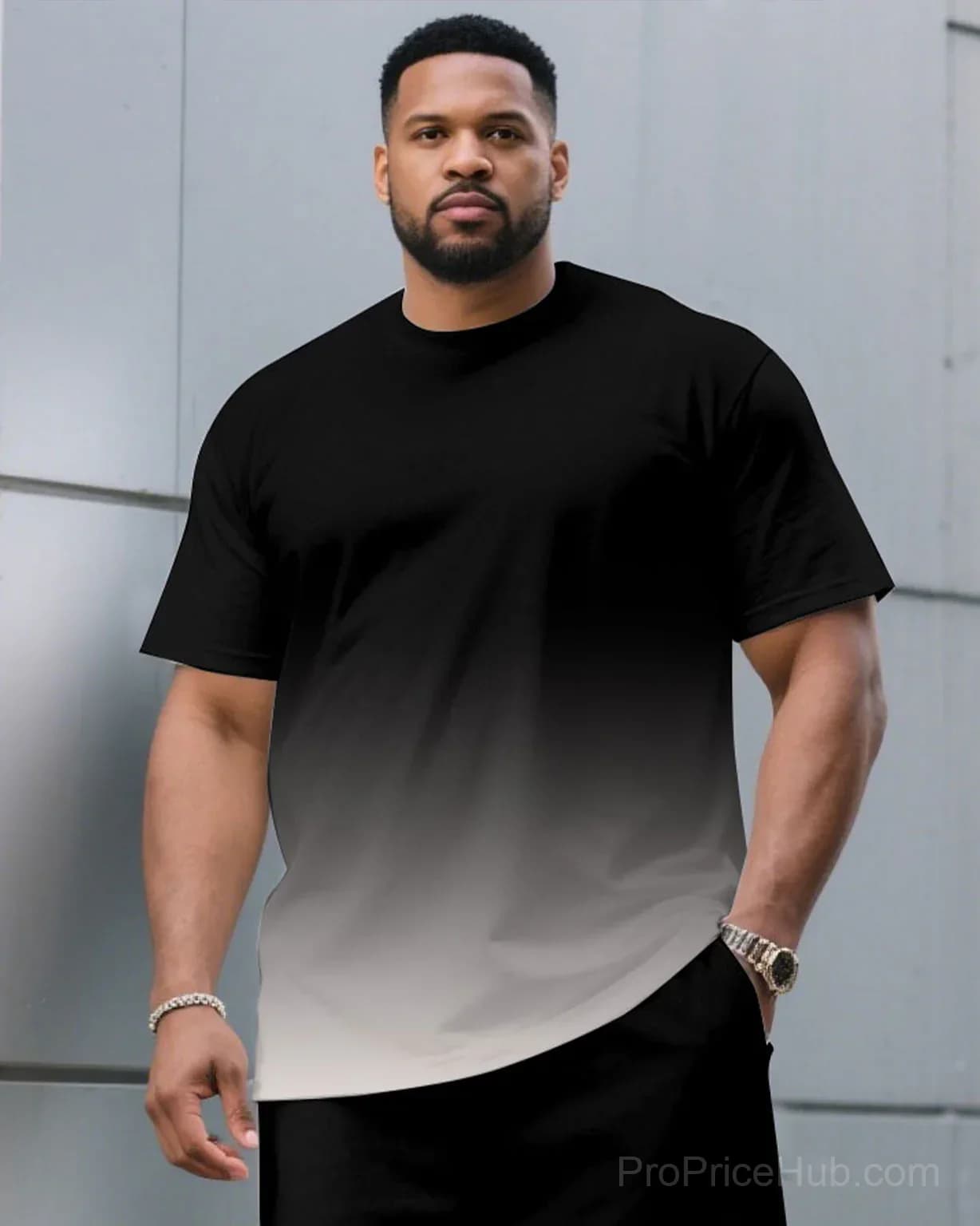 Men's Plus Size Black & Red Gradient T-Shirt and Shorts Set - View 8
