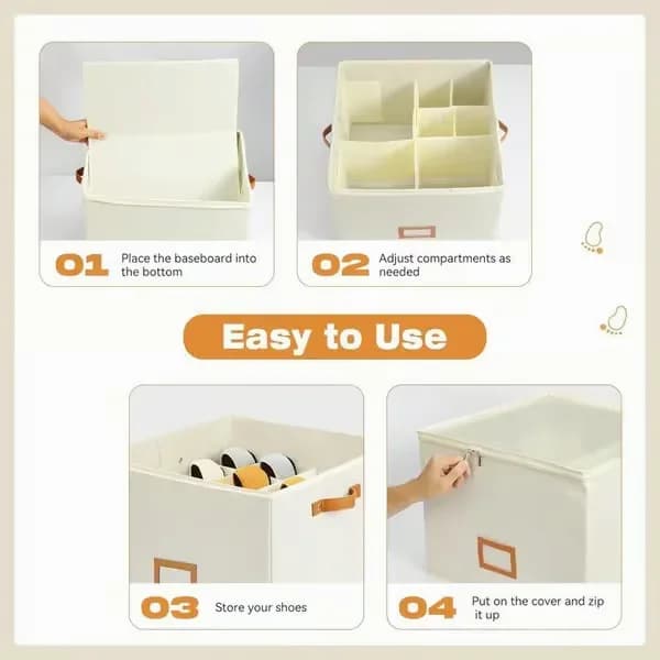 Oxford Fabric Foldable Shoe Organizer Storage Box, Beige, 1 Pack - View 9