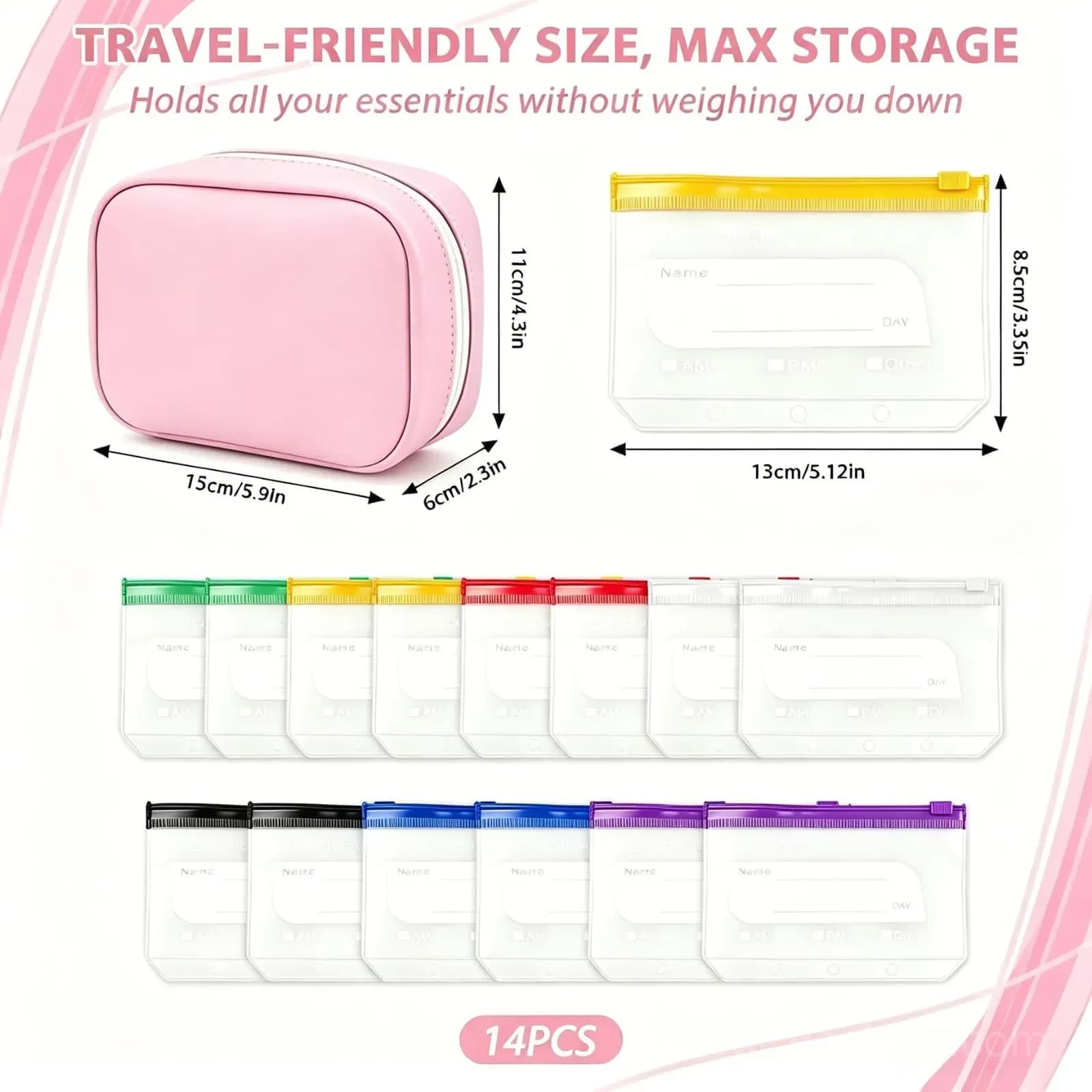 14-Piece Waterproof Crush-Resistant Travel Pill Pouch Set - View 6
