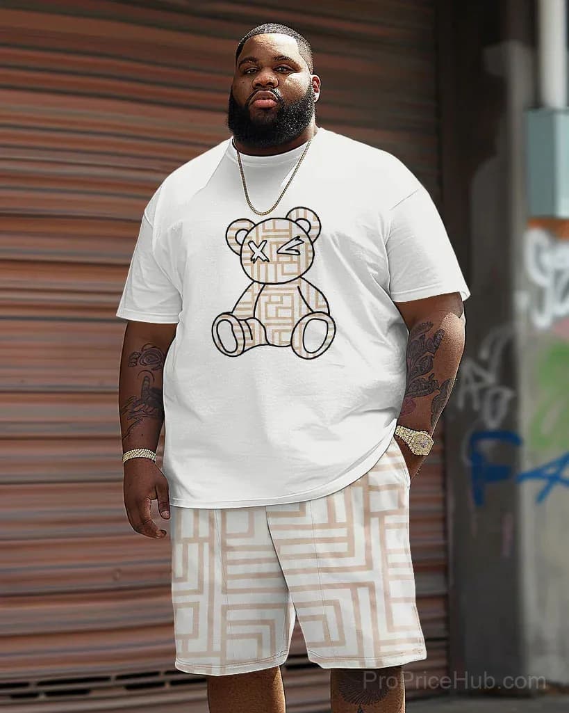 Men's Big & Tall Geometric Bear Print T-Shirt Shorts Set - View 5