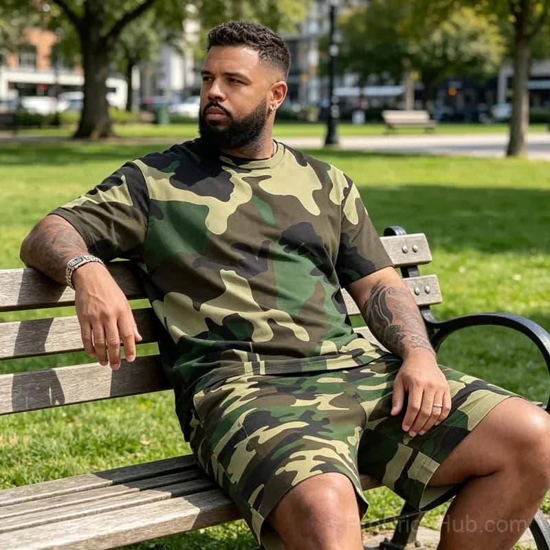 Men's Camo Print T-Shirt and Shorts Set, Size S - View 7