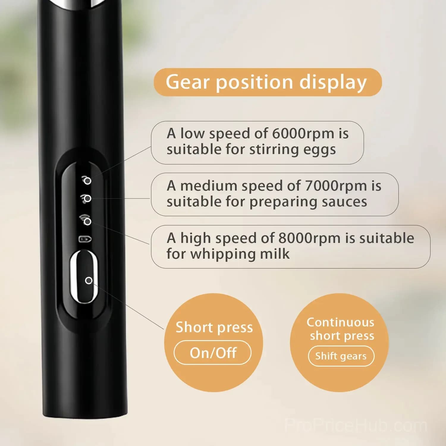 Rechargeable 3-Speed Handheld Milk Frother Wand for Drinks - View 10