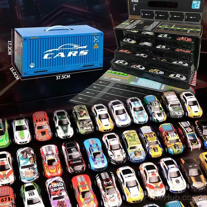 48-Piece Mini Pull-Back Toy Car Set with Garage, Red - View 10
