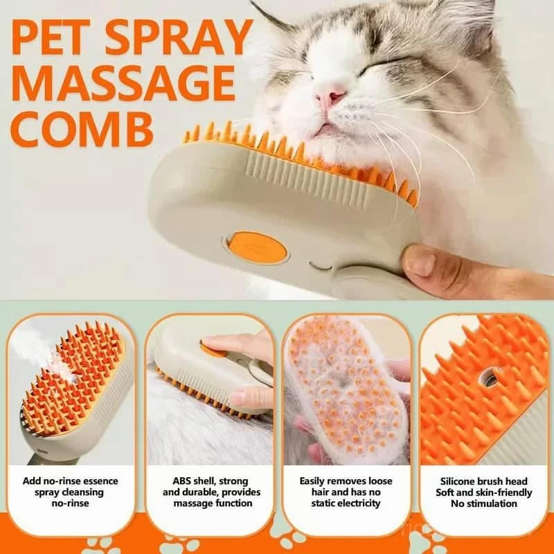 Pet Steam Grooming Brush, Khaki - View 5