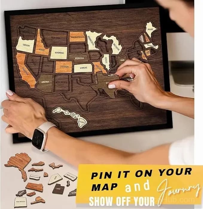 Wooden USA Travel Map Puzzle - Track Your Journey & Memories - View 3