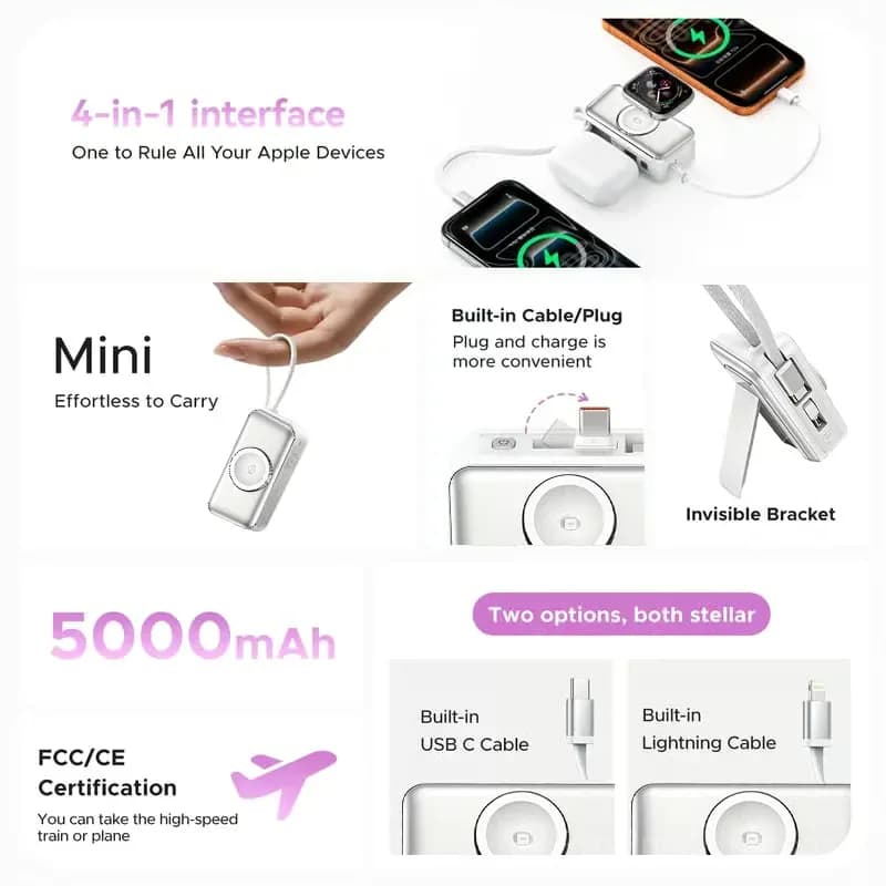 Orico 3-in-1 Power Bank with Wall Plug & Lightning Cable, Black - View 18
