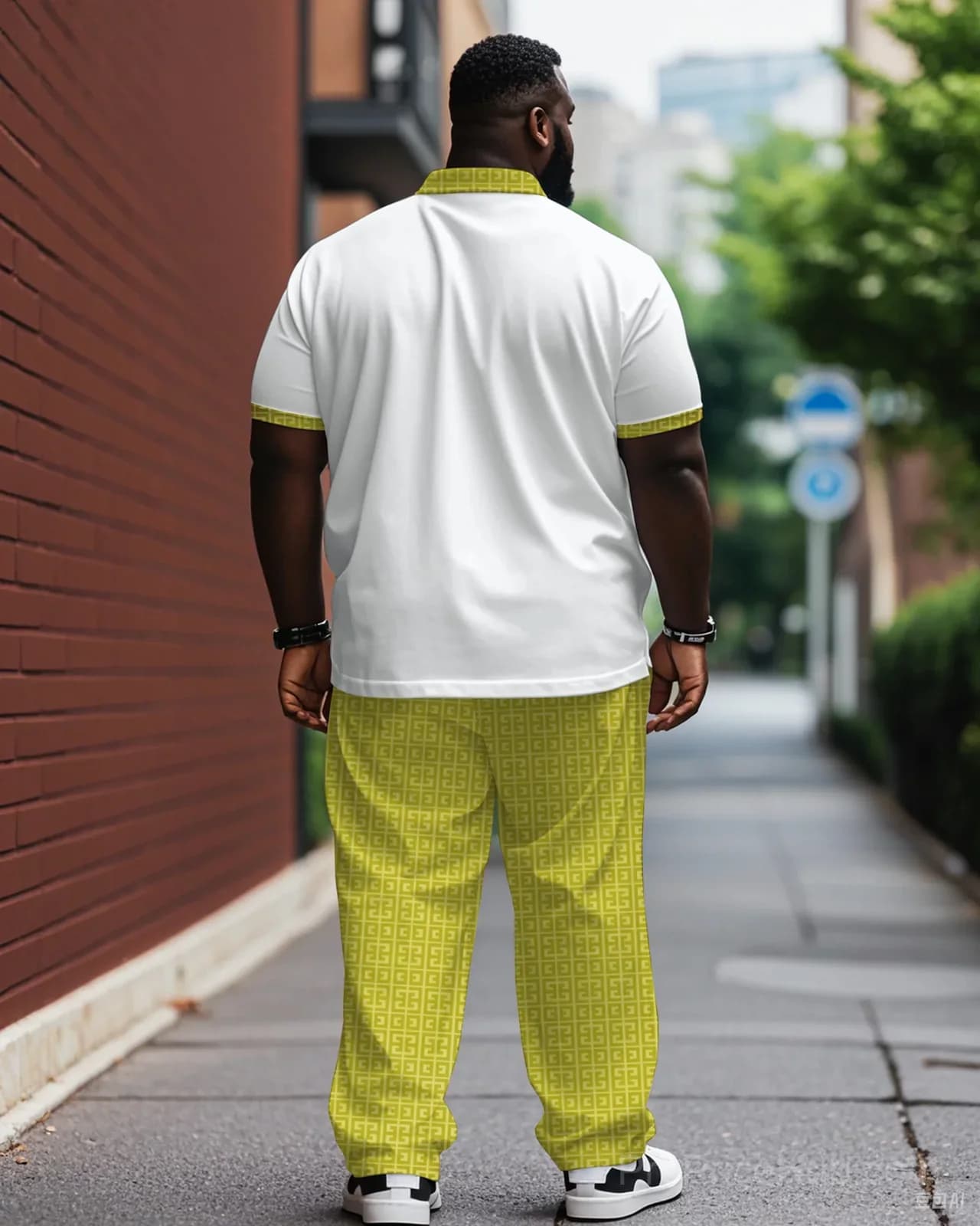 Men's Plus Size Casual Geometric Jacquard Polo Shirt & Trousers Suit Set - View 5