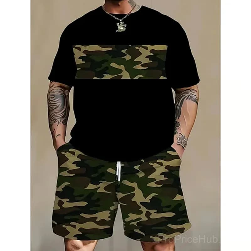 Men's Camo Print T-Shirt and Shorts Set, Size S - View 12