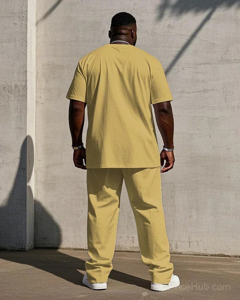 Big Men's Short Sleeve T-Shirt and Pants Set - 7 Solid Colors - View 15