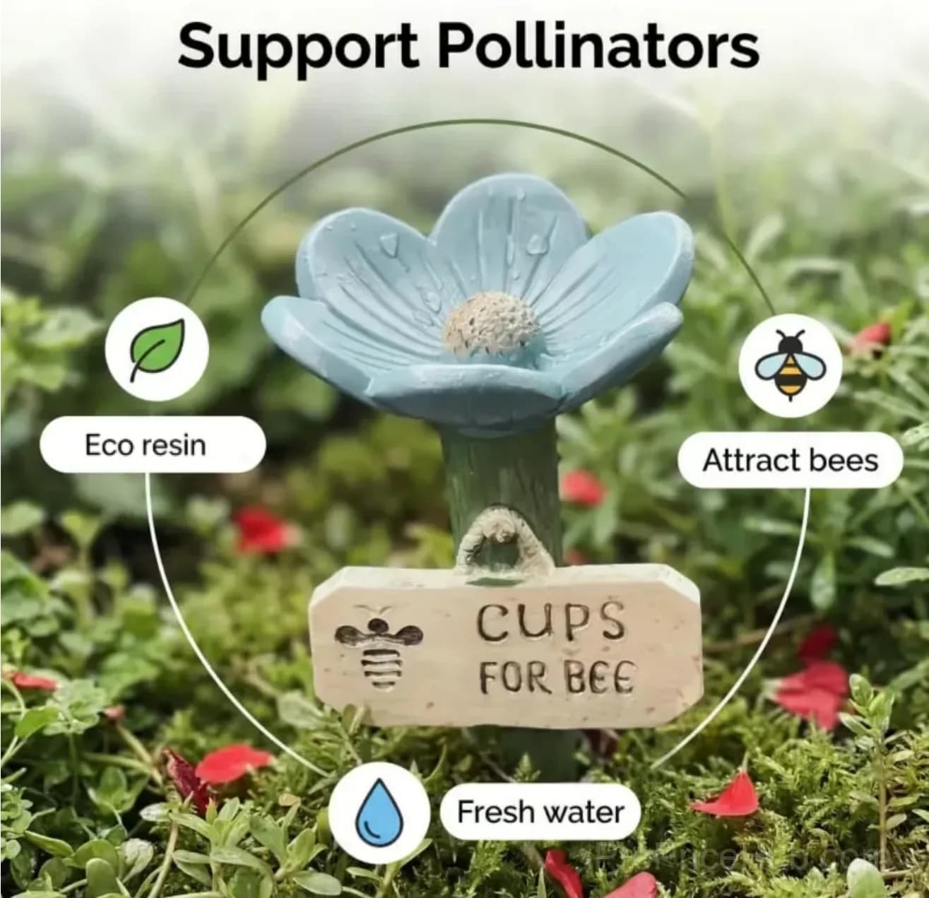 Flower-Shaped Resin Bee Watering Station, Pink - View 9